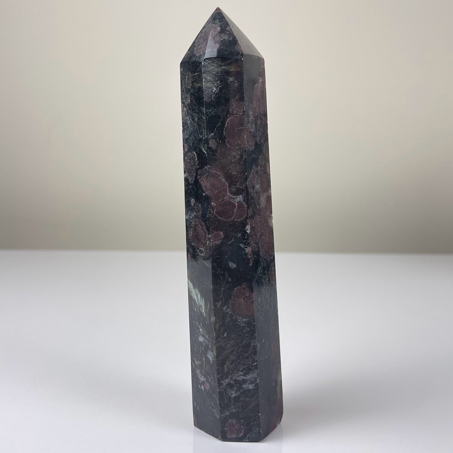 Garnet with Astrophyllite Tower